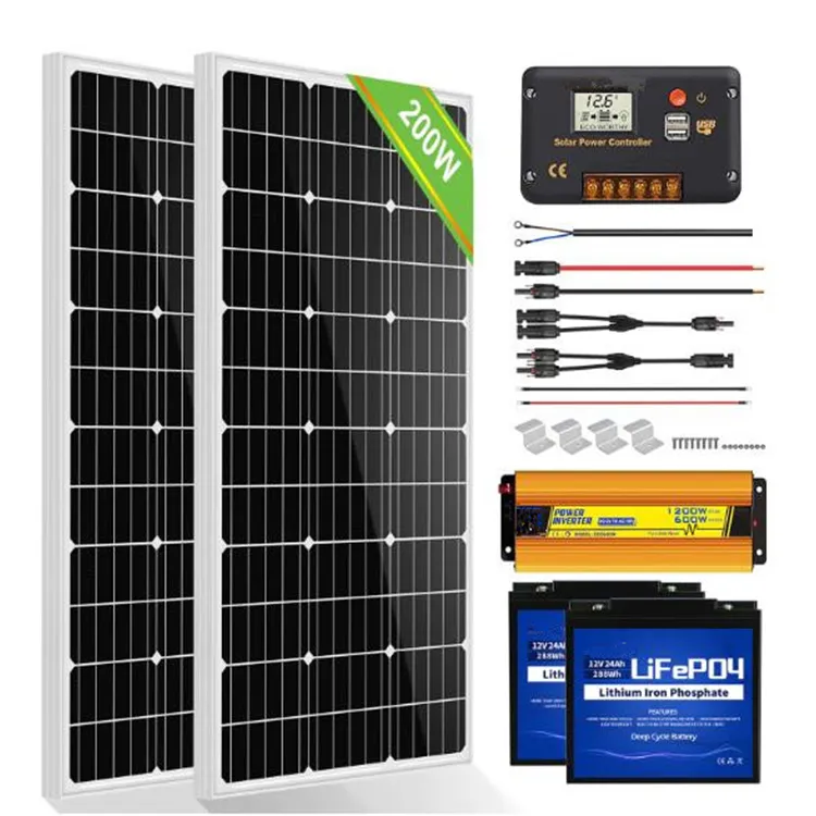 200W 12V Complete Off Grid Solar Panel Kit